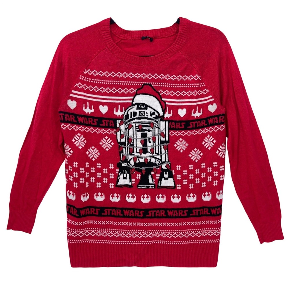 Star Wars Red R2-D2 Holiday Ugly Christmas Sweater Small Raglan Crew Neck